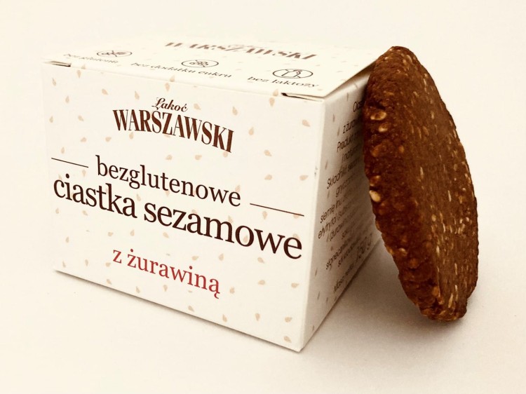 Bezglutenowe ciastka na bazie sezamu z żurawiną i miodem naturalnym (150g)