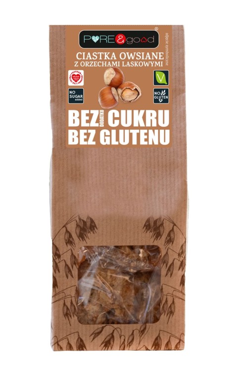 Ciastka owsiane z orzechami laskowymi bez glutenu, bez dodatku cukru (150g)
