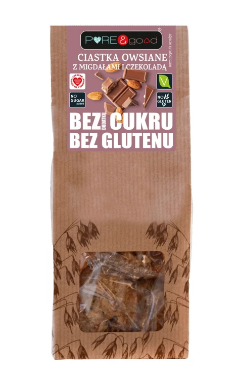 Ciastka owsiane z migdałami i czekoladą bez glutenu, bez dodatku cukru (150g)