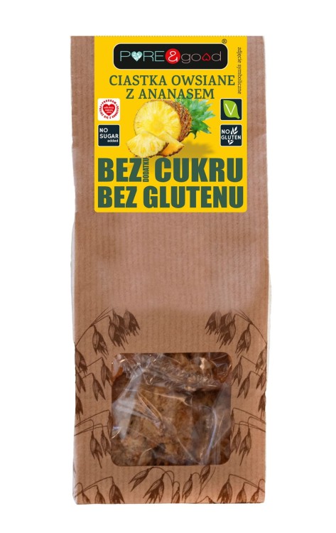 Ciastka owsiane z ananasem bez glutenu, bez dodatku cukru (150g)
