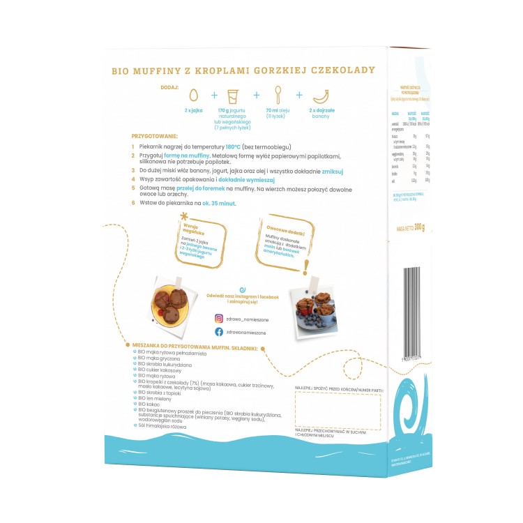 Muffiny z kroplami gorzkiej czekolady BIO (300g) - skład