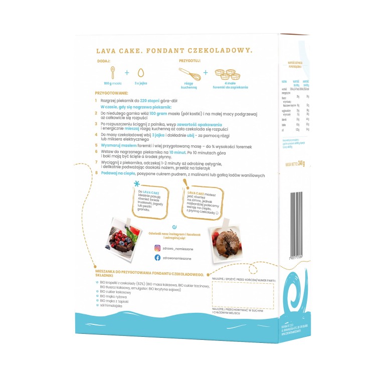 LAVA CAKE fondant czekoladowy BIO (241g) - skład
