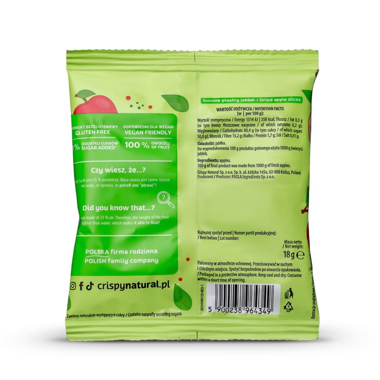 Jabłko 100% - Suszone chipsy z jabłek (18g) - skład