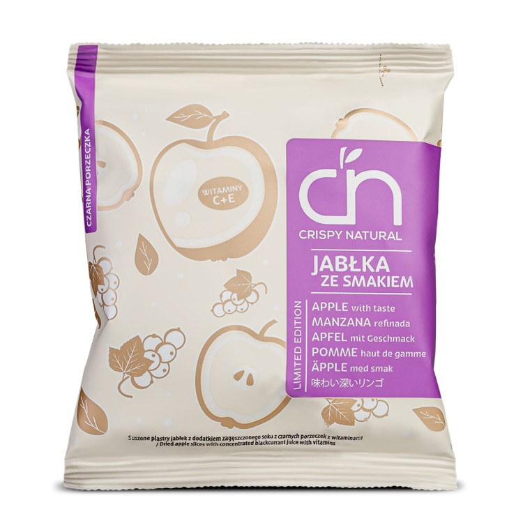 Jabłka ze smakiem - Czarna porzeczka - Suszone chipsy z jabłek (18g)
