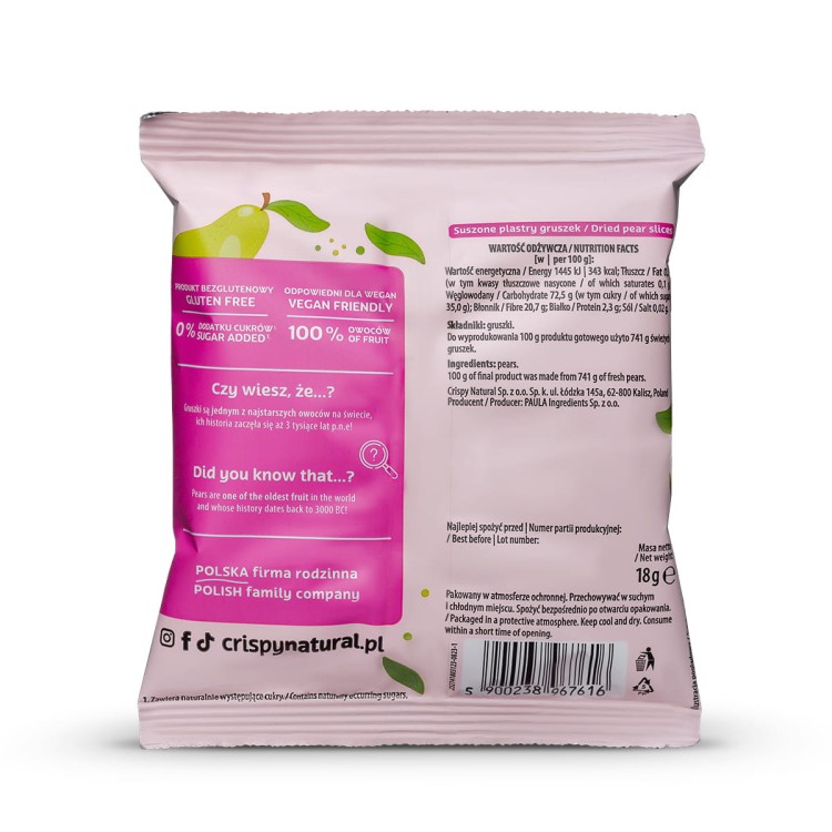 Gruszka 100% - Suszone chipsy z gruszki (18g) - skład