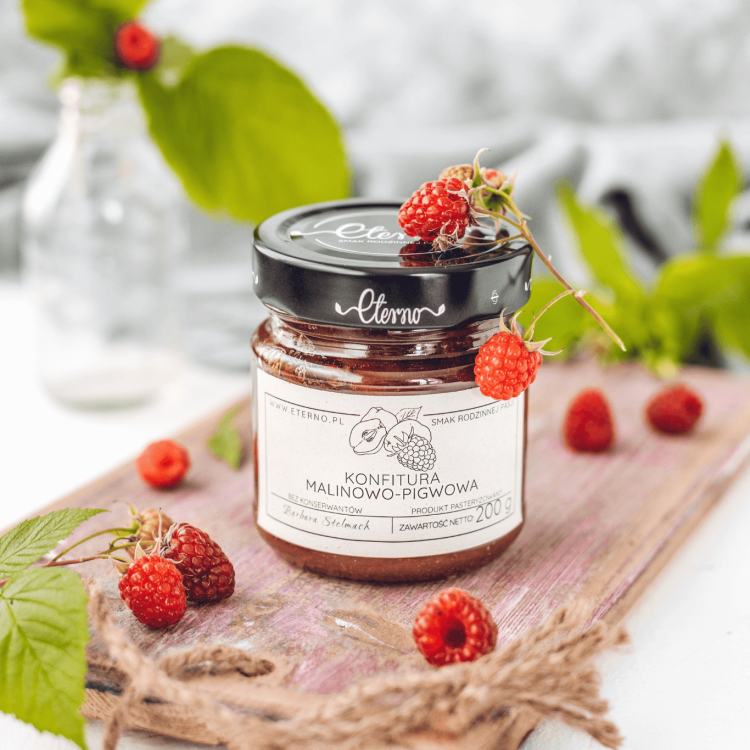 Konfitura malinowo-pigwowa o obniżonej zawartości cukru (220g)