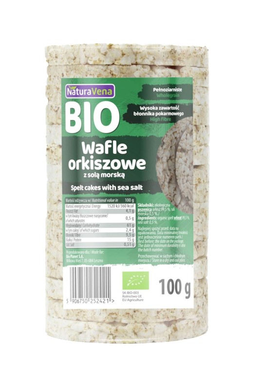 Wafle Orkiszowe Pełnoziarniste z Solą Morską BIO (100g)